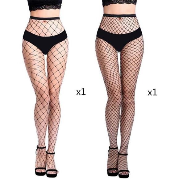 2 women's Fishnets Sparkly Tights High Waist Pantyhose - Picture 2 of 4
